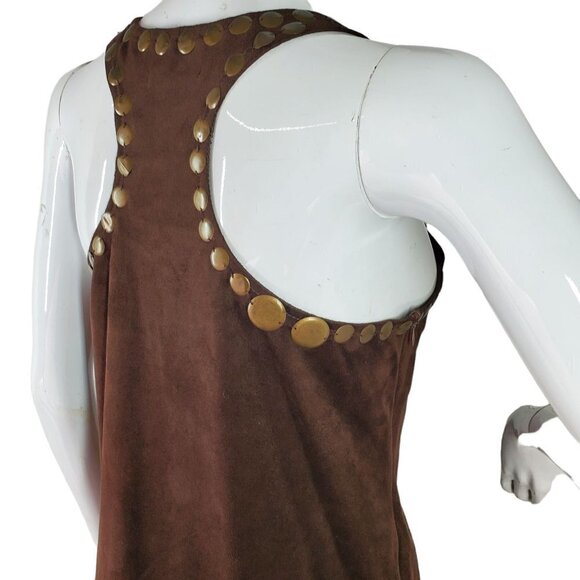 Retro Metal Embellished T Back Tunic Top Brown Microfiber Lee and Joe Womens Med - Picture 8 of 14